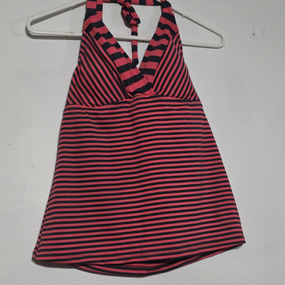 Mossimo Coral And Slate Striped Bathing Suit Top (0065)